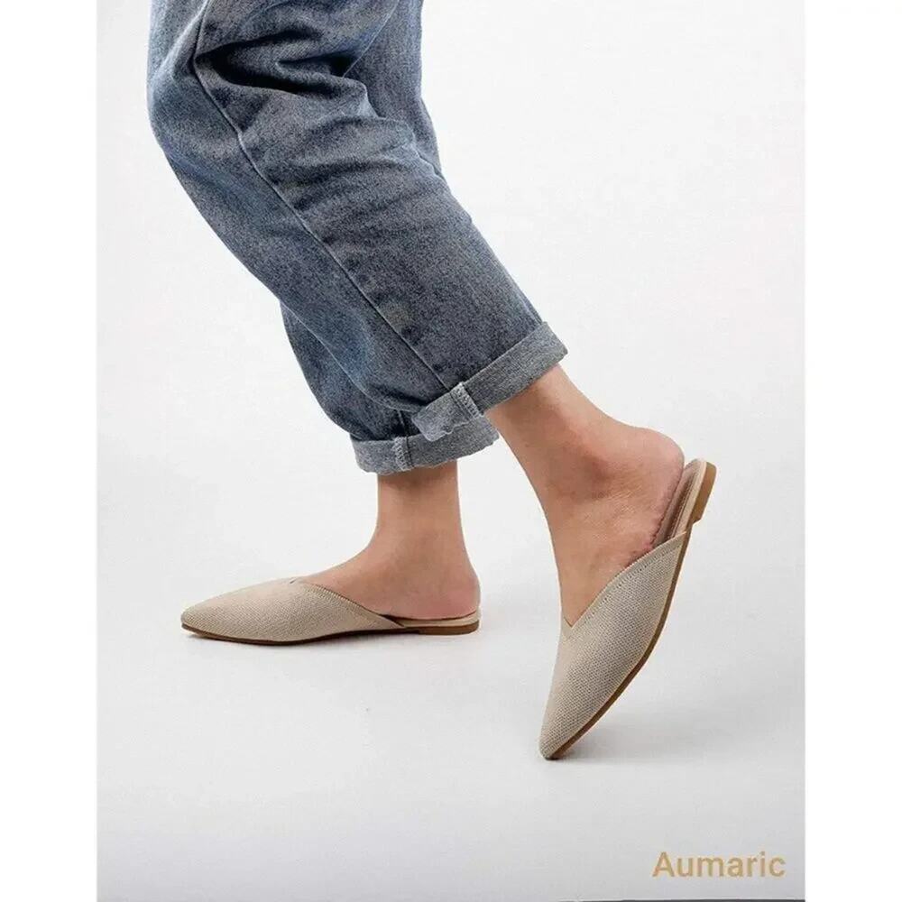 NEW Aumaric Flat Mules For Women Closed Pointed Toe Backless Mule Sandals 10